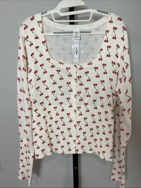 PINK Victoria's Secret Cream Cardigan with Red Cherry Print🍒